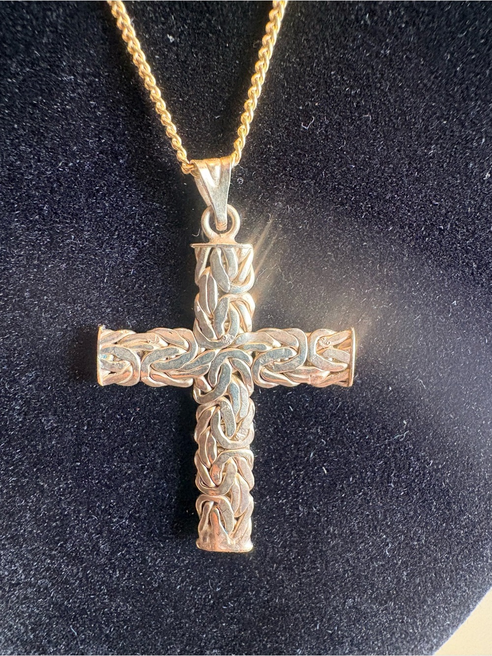 Byzantine-style gold tone Cross Pendant Necklace .925